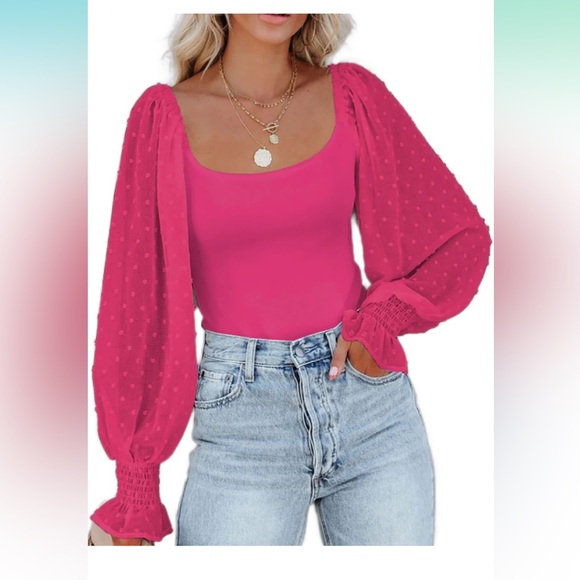 Zeagoo Women's Square Neck Puff Long Sleeve Bodysuit - Picture 2 of 4